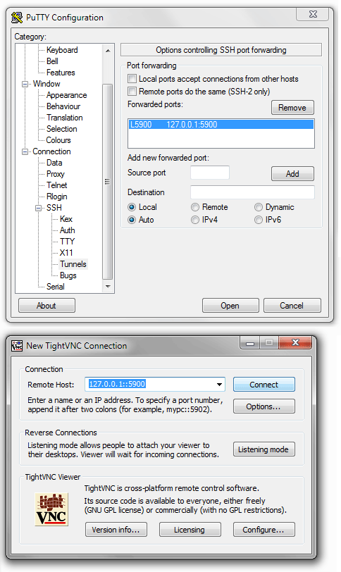 Port-Weiterleitung in PuTTY für VNC 5900